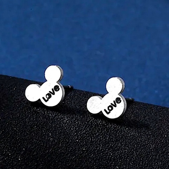 Mickey Mouse Stainless Steel Necklace Earrings Chain Link Charm Matching Set - Picture 4 of 5